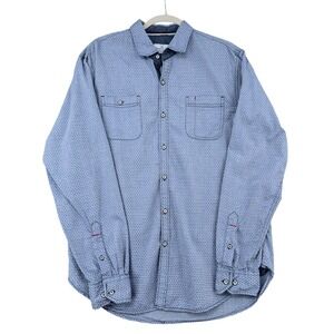Thread & Cloth Mens L G‎ Blue Geometric Print Long Sleeve Button Down Shirt